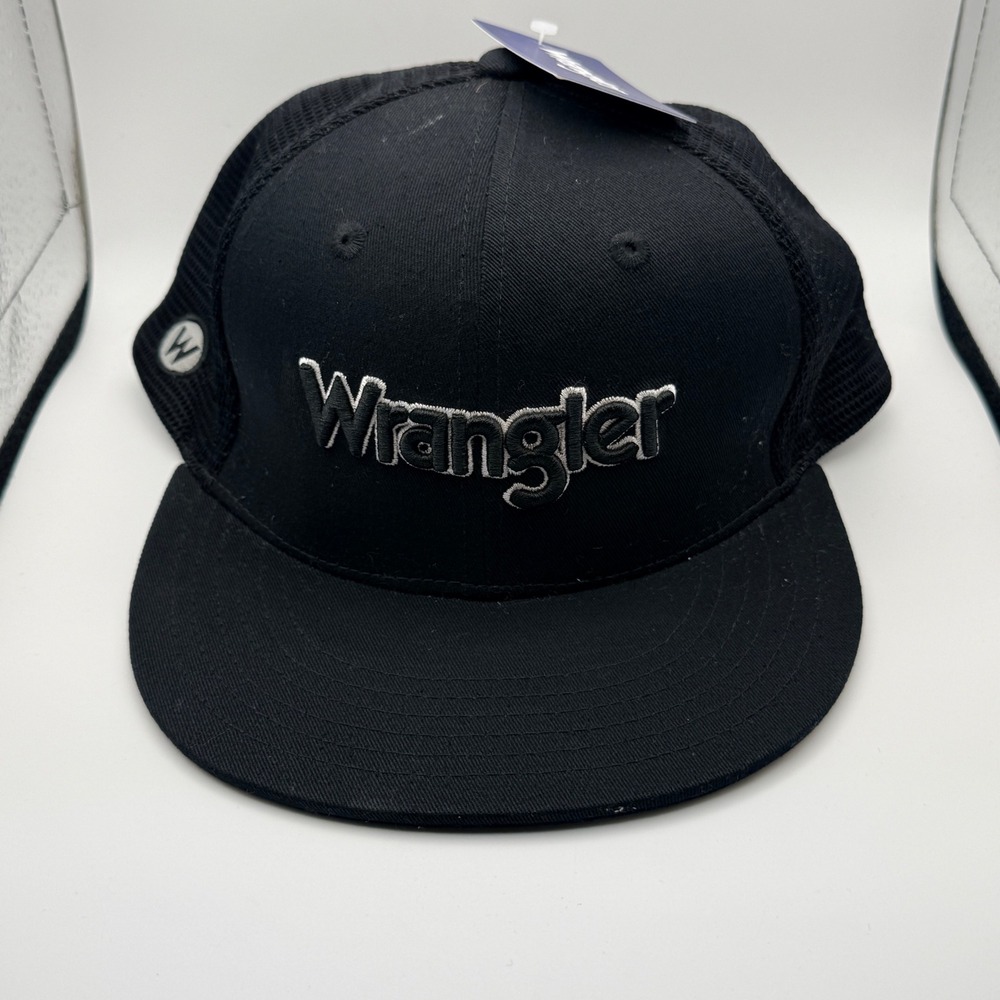 Wrangler Mens Black Mesh Back Trucker Hat Embroidered Snapback Cap New